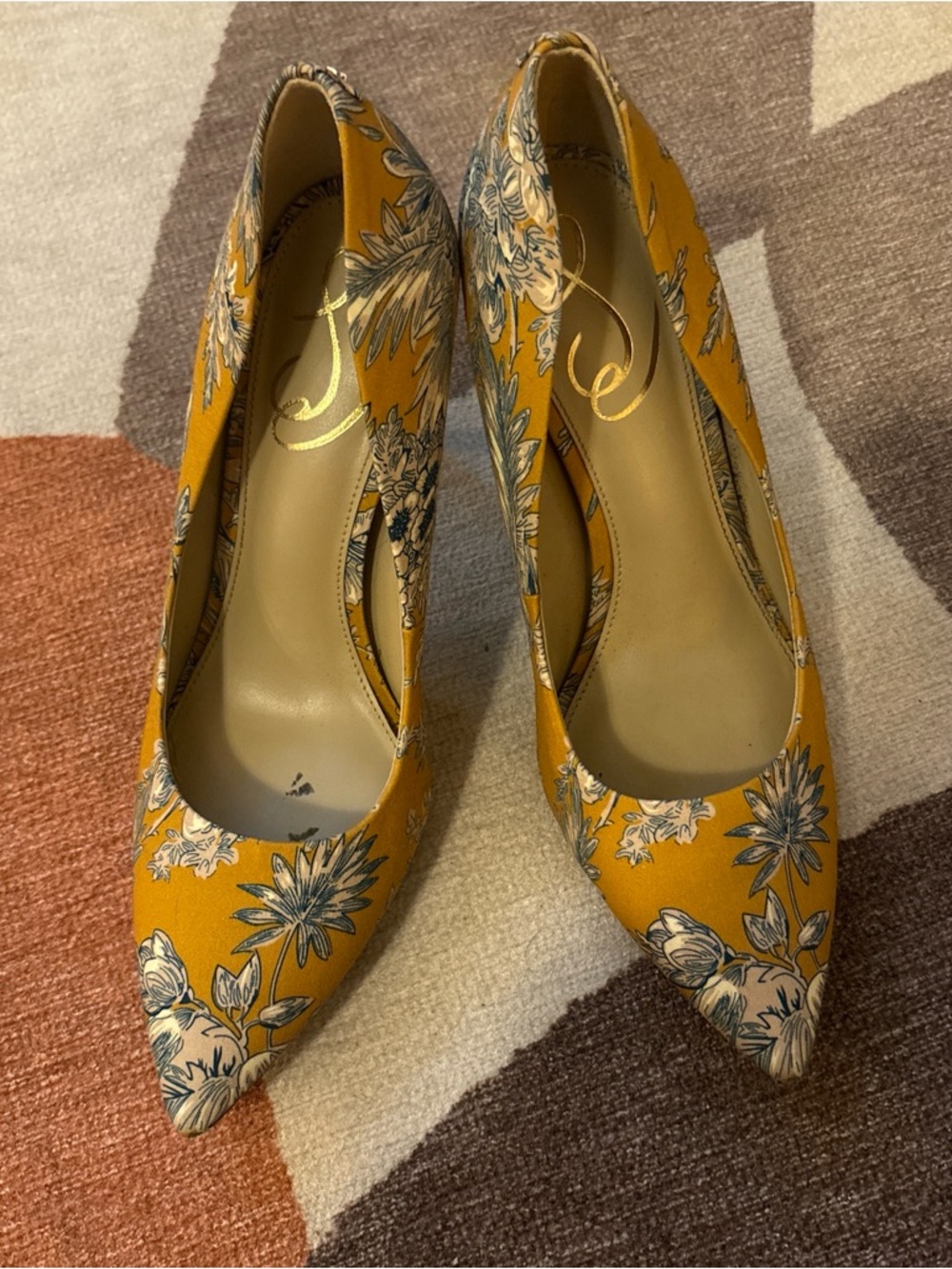 Sam Edelman Floral Pointed-Toe Pumps in Mustard Yellow